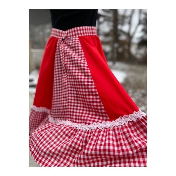 Vintage Soft Pleated Midi Circle Skirt Gingham Farmcore Prairie Sz S - Picture 4 of 12